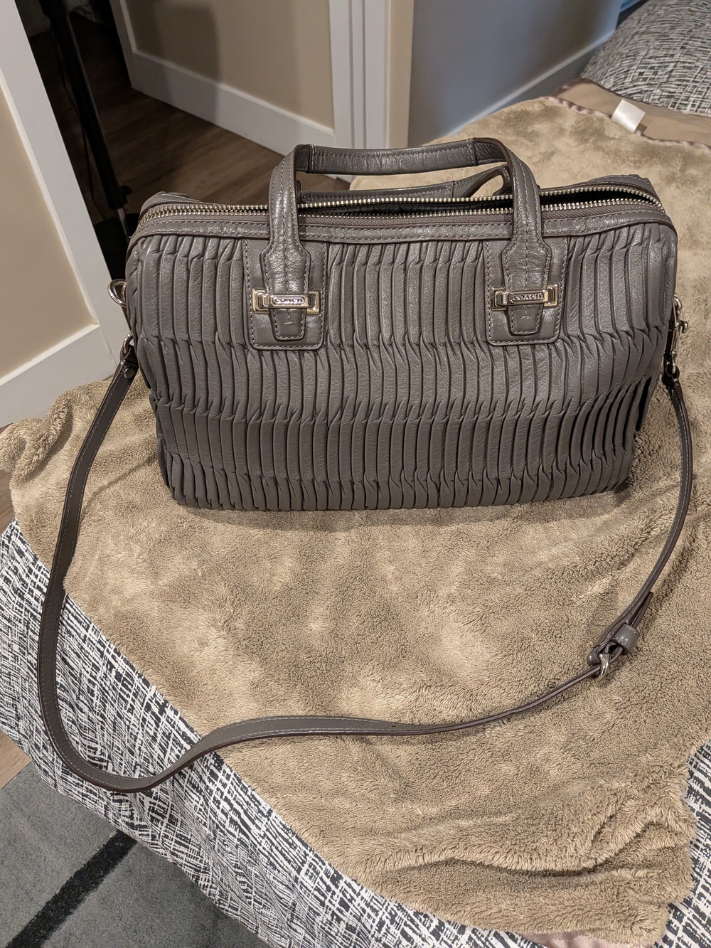 Coach Madison Taylor Gray Pleated Leather Satchel with Removable Strap
